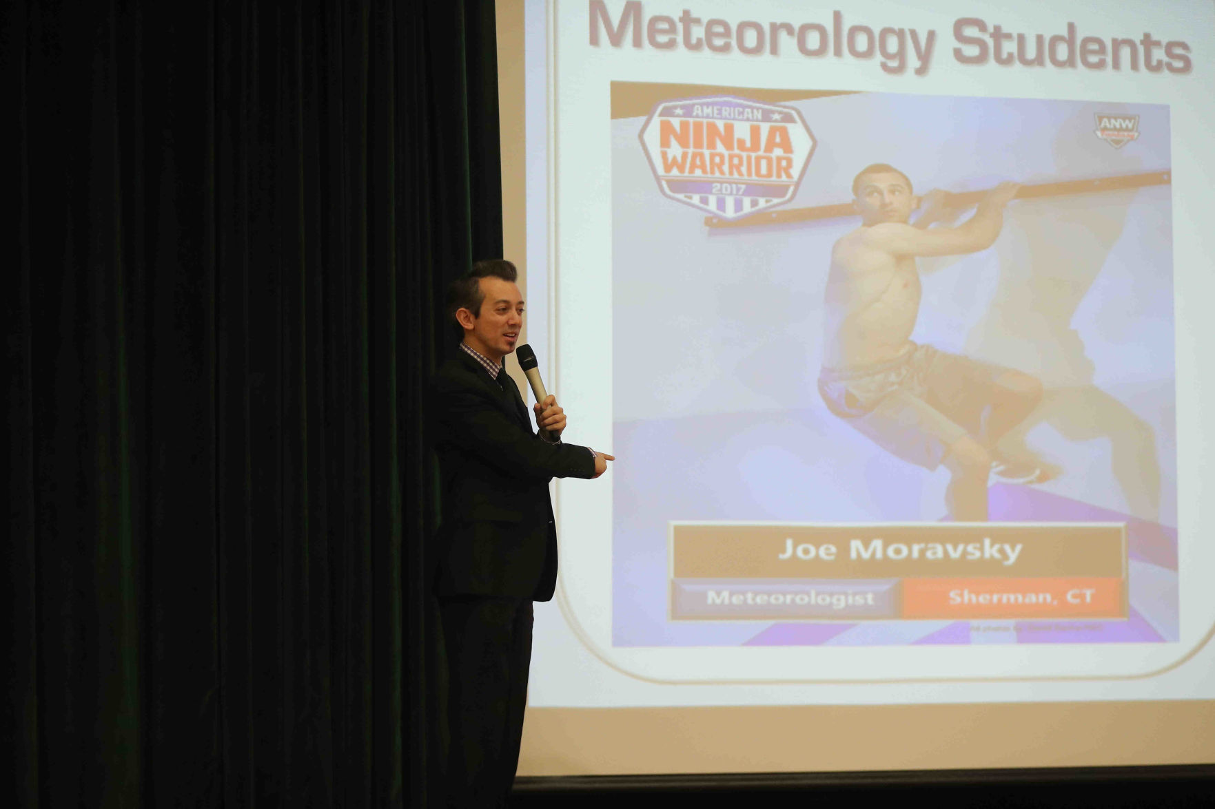 Meteorologist Joe Martucci at Frog Pond Elementary School